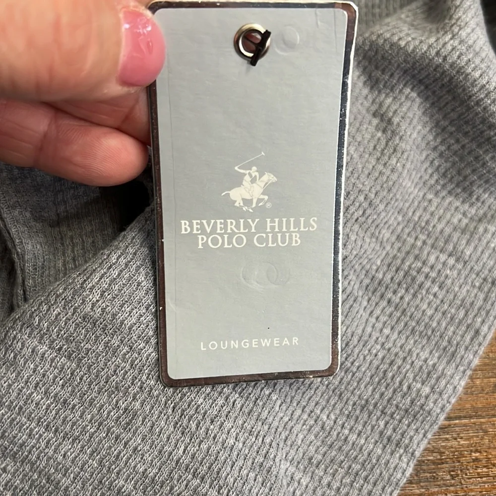 {Beverly Hills Polo Club}Mens Gray Waffle-knit Loungewear Top - Picture 5 of 6